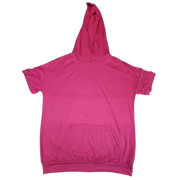Blumin Apparel Hoodie Short-Sleeve Pullover Shirt Pink Center Pocket Womens L - Picture 4 of 7